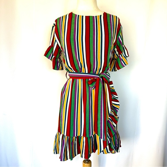 LOST + WANDER ANTHROPOLOGIE MULTI STRIPE FLUTTER RUFFLE SLEEVE AND HEM NWT! SzS - Picture 1 of 13